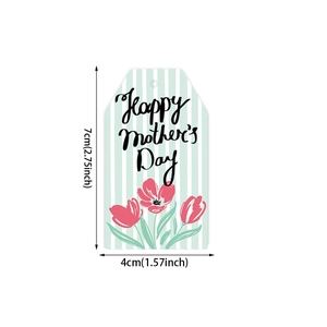 Floral Happy Mother's Day gift tags with pink tulips and mint stripes, 7x4cm size