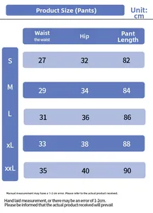 Detailed size chart for women high waist yoga leggings showing waist and hip measurements