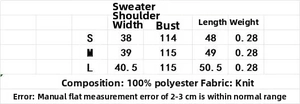 Size chart table for sleeveless v-neck knit vest with polyester material details