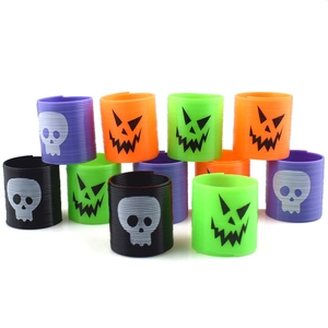 Halloween plastic spring coils with skull and pumpkin prints in festive colors