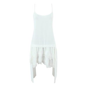 Robe Mi-Longue À Bretelles Blanche Pour Femme Avec Bordure En Dentelle Bretelles Réglables Ourlet Irrégulier Sans Manches