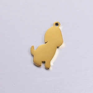 Polished gold puppy-shaped stainless steel charm pendant for DIY jewelry making