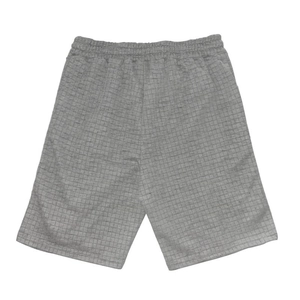 Detailed view of grey waffle knit casual shorts with comfortable elastic waistband