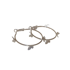 Elegant silver butterfly hoop earrings for women featuring multiple charms on metal rings