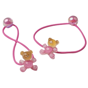 Élastiques à cheveux roses avec ours en résine transparente et perles sur fond blanc