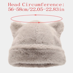 Faux mink fur cat ear hat for women, winter plush beanie for 56-58cm head size