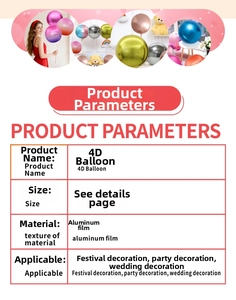 Detailed specifications table and colorful 4D aluminum film balloons for party decorations