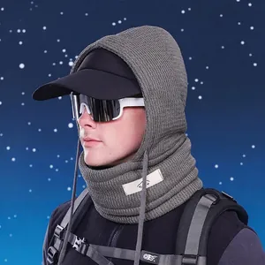 Cagoule tricotée thermique d'hiver avec visière et lunettes pour sport extérieur