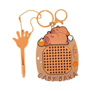 Cute Capybara keychain set with magnetic ball drawing board and ballpoint pen accessory