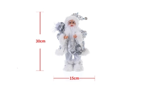 Detail view of 30cm silver sequined Santa doll with lantern and festive gift bag