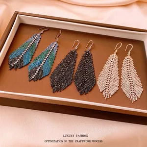 Feather Leaf Dangle Earrings Rhinestone Copper With 925 Sterling Silver Earring Post Luxury Fashion Jewelry For Women