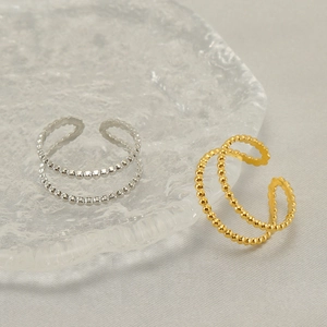 Zweilagiger Perlen-Edelstahlring in Gold und Silber, offen und verstellbar für Damen