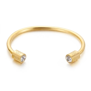 Stainless Steel Open Cuff Bangle Cylinder Flower Engraved Rhinestone Inlaid Adjustable Minimalist Jewelry Women