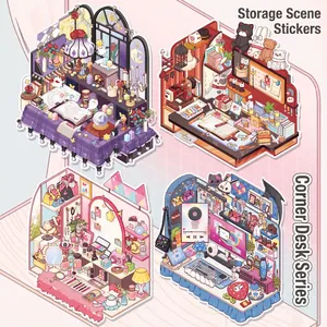 DIY Miniature Room Scene Stickers PVC Reusable Decals For Scrapbooking Student Stationery Journal Craft
