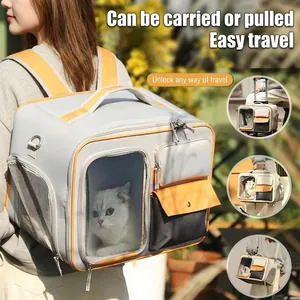 Sac de transport polyvalent pour chat avec fenêtre transparente et bordure orange