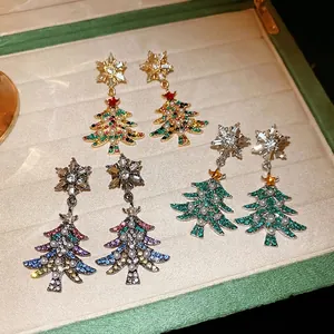 Christmas Tree Snowflake Earrings With 925 Sterling Silver Earring Post Alloy Rhinestone Artificial Pearl Festive Jewelry For Women