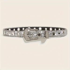 Silver rhinestone belt with shimmering glitter finish and metal eyelets for women
