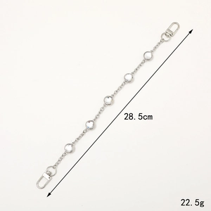 Silver metal chain with round crystal accents and lobster clasps for handbags, 28.5cm