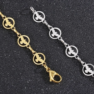 Colliers en acier inoxydable or et argent avec maillons évidés motif iris fleur de lys