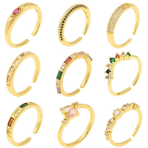 Adjustable Open Ring Copper 18K Gold Plated Micro Pave Cubic Zirconia Geometric Elegant Jewelry For Women