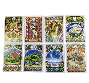 Detailed layout of eight Sea Soul Journey Oracle cards featuring art nouveau illustrations