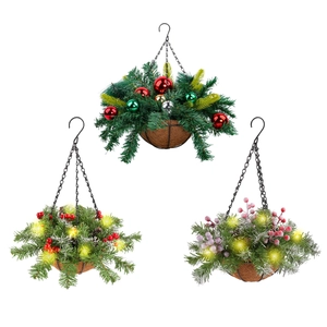 Künstliche Weihnachtsampeln mit Tannennadeln, Beeren und LED-Lichtdekorationen