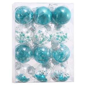 Set of 24 turquoise and clear Christmas ball ornaments for holiday tree decoration