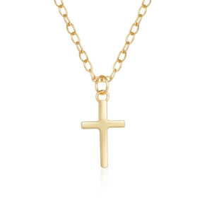 Polished 925 sterling silver gold cross pendant necklace with a minimalist fine chain link