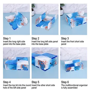 DIY multifunctional resin storage box with blue patterns and gold foil assembly steps