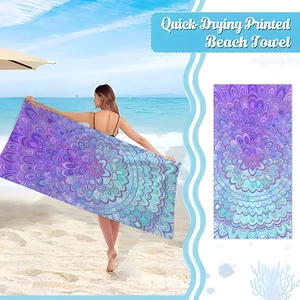 Purple and teal mandala printed microfiber quick drying beach towel for vacation