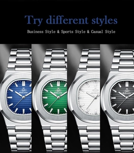 Group shot of ultra-thin business watches with steel straps in four dial colors