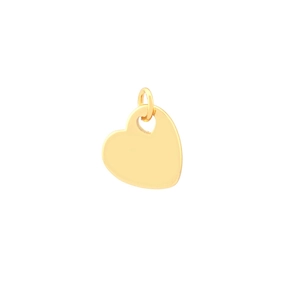 Detailed view of a gold-plated heart pendant with a smooth surface and a small ring clasp
