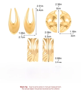 Detailed size and weight chart for geometric pleated alloy earrings with measurements