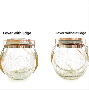 Detail view of solar crackle glass jars comparing rimmed and unrimmed lid craftsmanship