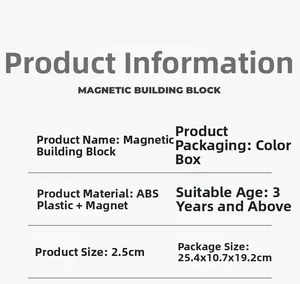 Detailed specifications of 2.5cm magnetic building blocks made of durable ABS plastic