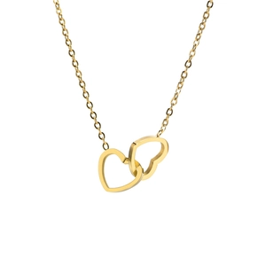 Interlocking Hearts Pendant Necklace Titanium Steel Gold Plated Minimalist Fashion Jewelry Gift For Women