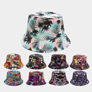 Cappello a Secchiello Doppia Faccia per Uomo Donna Protezione Solare Reversibile Estivo All'aperto Cappello da Pescatore Stampa Tropicale Graffiti Spiaggia Viaggio Panama