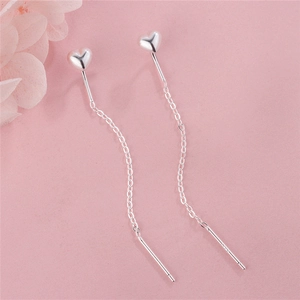 Elegant S925 sterling silver long tassel heart chain earrings for women's jewelry