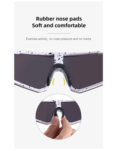 Detail of flexible black rubber nose pads on spotted sports sunglasses for a soft fit