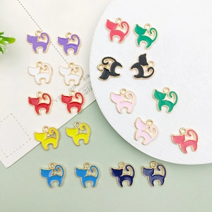 Colorful 12x12mm mini cat alloy enamel pendants for DIY earrings and jewelry making