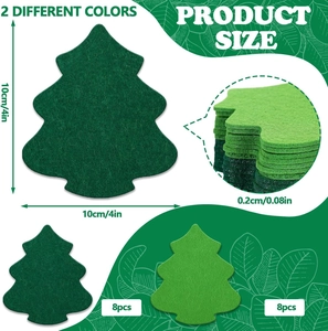 Christmas tree felt coasters set of 16 in two green shades with product dimensions