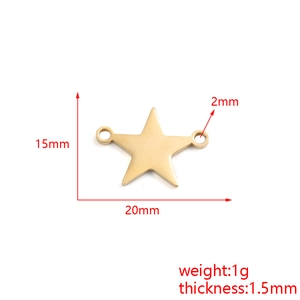 Gold stainless steel star connector for DIY jewelry with precise size and weight markers