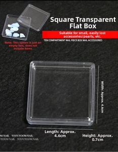 Square transparent plastic container for nail art charms 4.6x4.6x0.7cm storage case