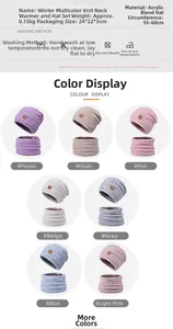 Detailed specs of acrylic knit hat and neck warmer set with 55-60cm cap circumference