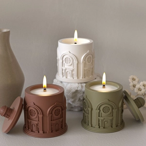European castle style resin candle jar molds with classic relief architectural patterns