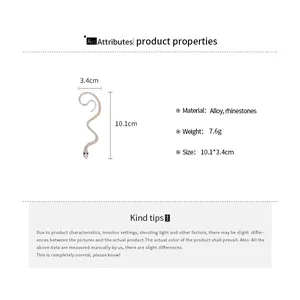 Detailed size specifications of the rhinestone snake-shaped ear cuff at 10.1cm by 3.4cm