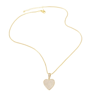 Elegant gold-plated heart pendant necklace with shimmering cubic zirconia on white background