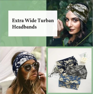 Extra wide floral turban headband for yoga and running with a stylish twist knot design