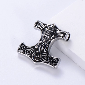 Vintage Thor's Mjölnir hammer pendant in stainless steel with Nordic knot relief