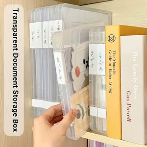 Transparent A4 plastic storage box with side index label for office document organizing